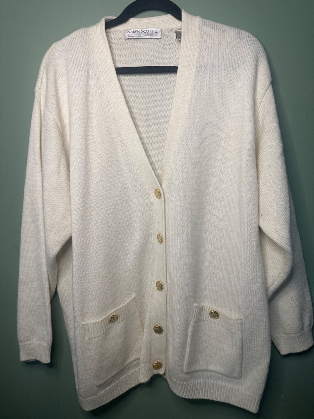 Karen Scott II Wool Blend Cardigan sze 2X Classic Knit Sweater old money classic